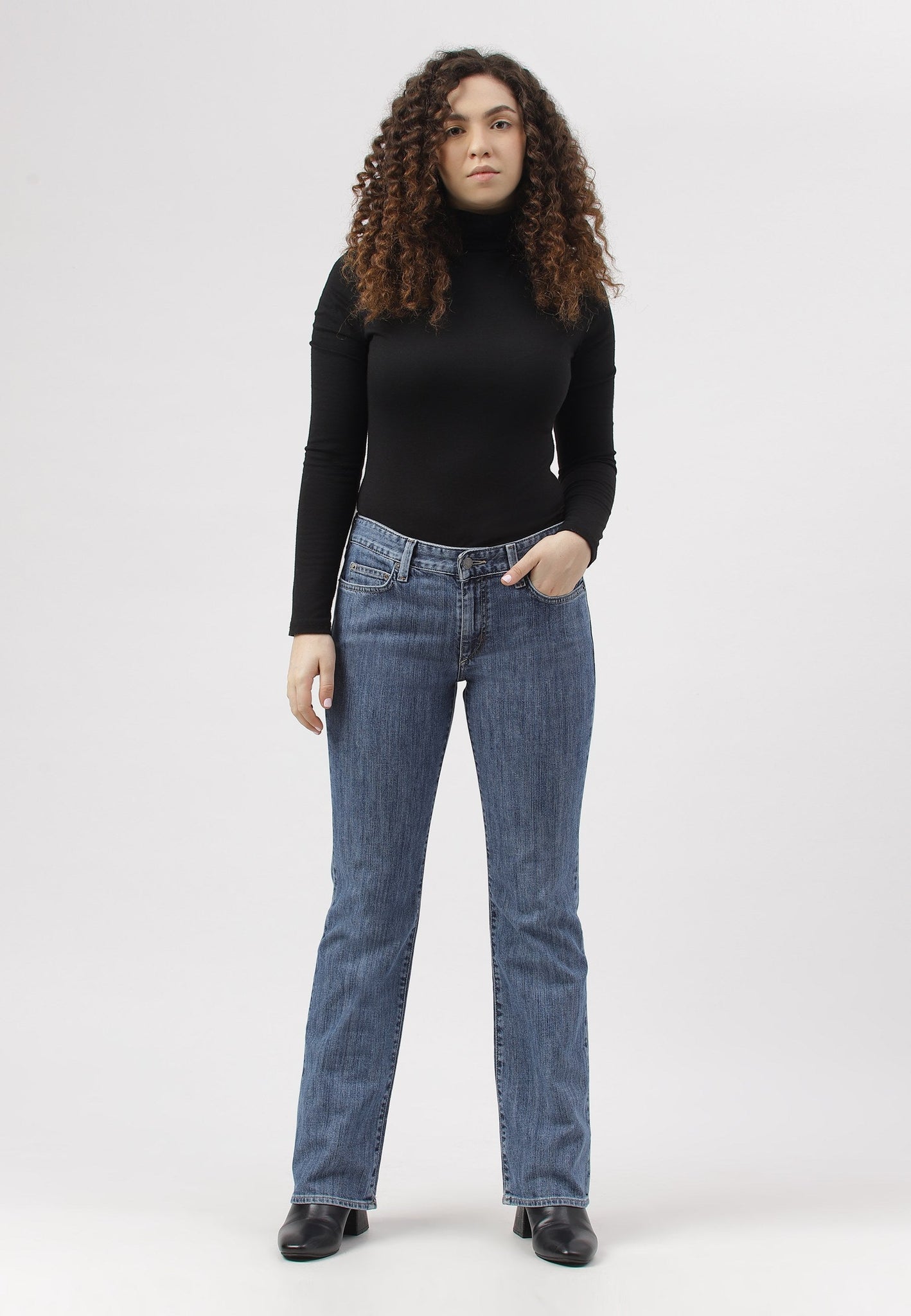 Dark Indigo Mid Rise Straight Jeans