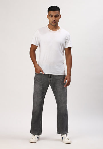 Grey Mid Rise Straight Jeans