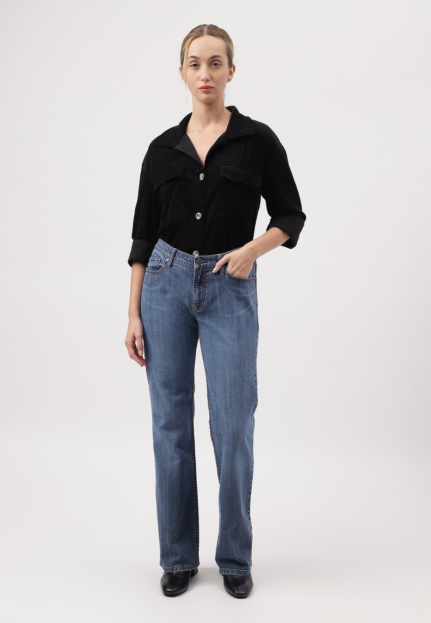 Dark Indigo Mid Rise Bootcut Jeans