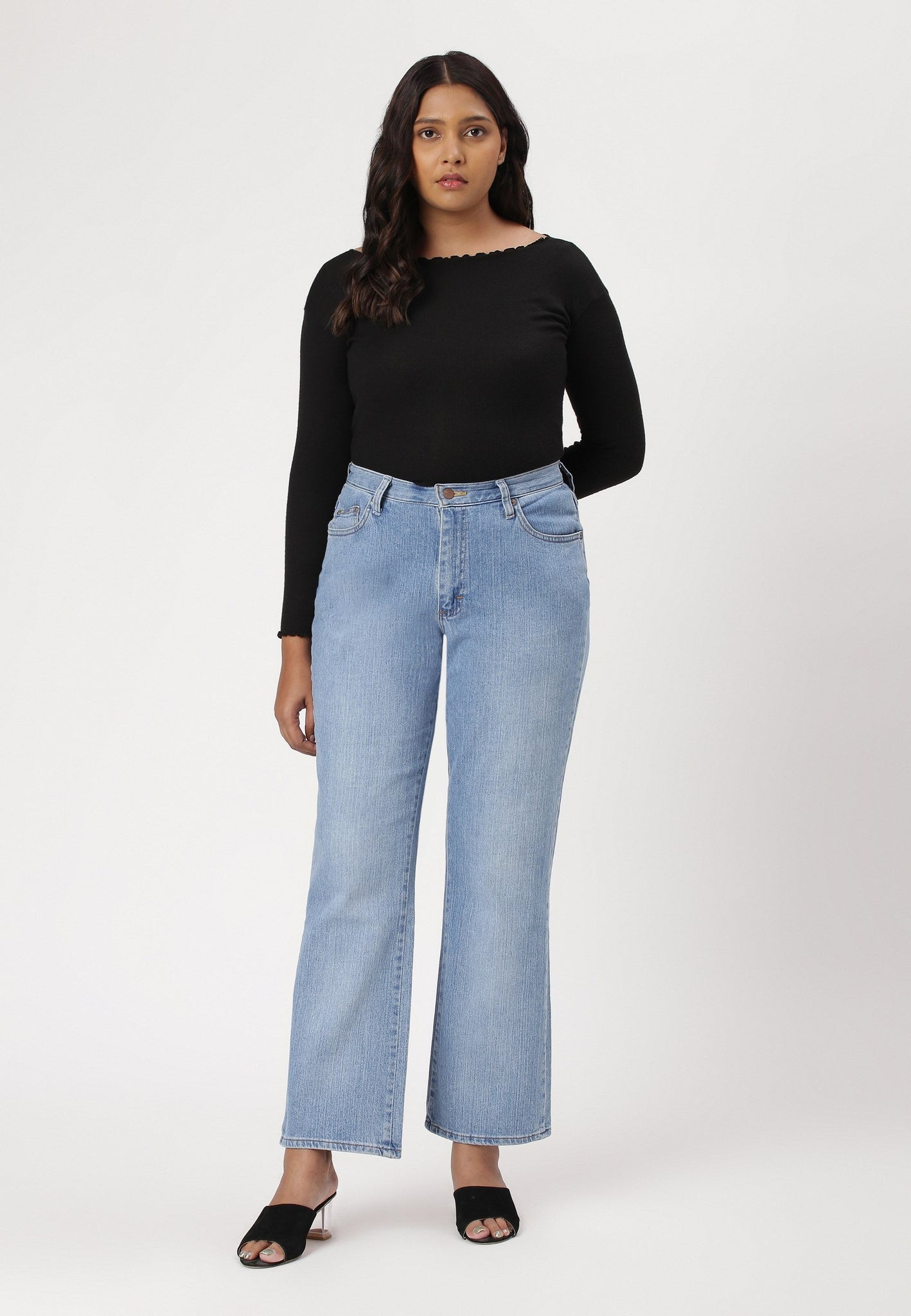 Light Indigo High Rise Straight Jeans