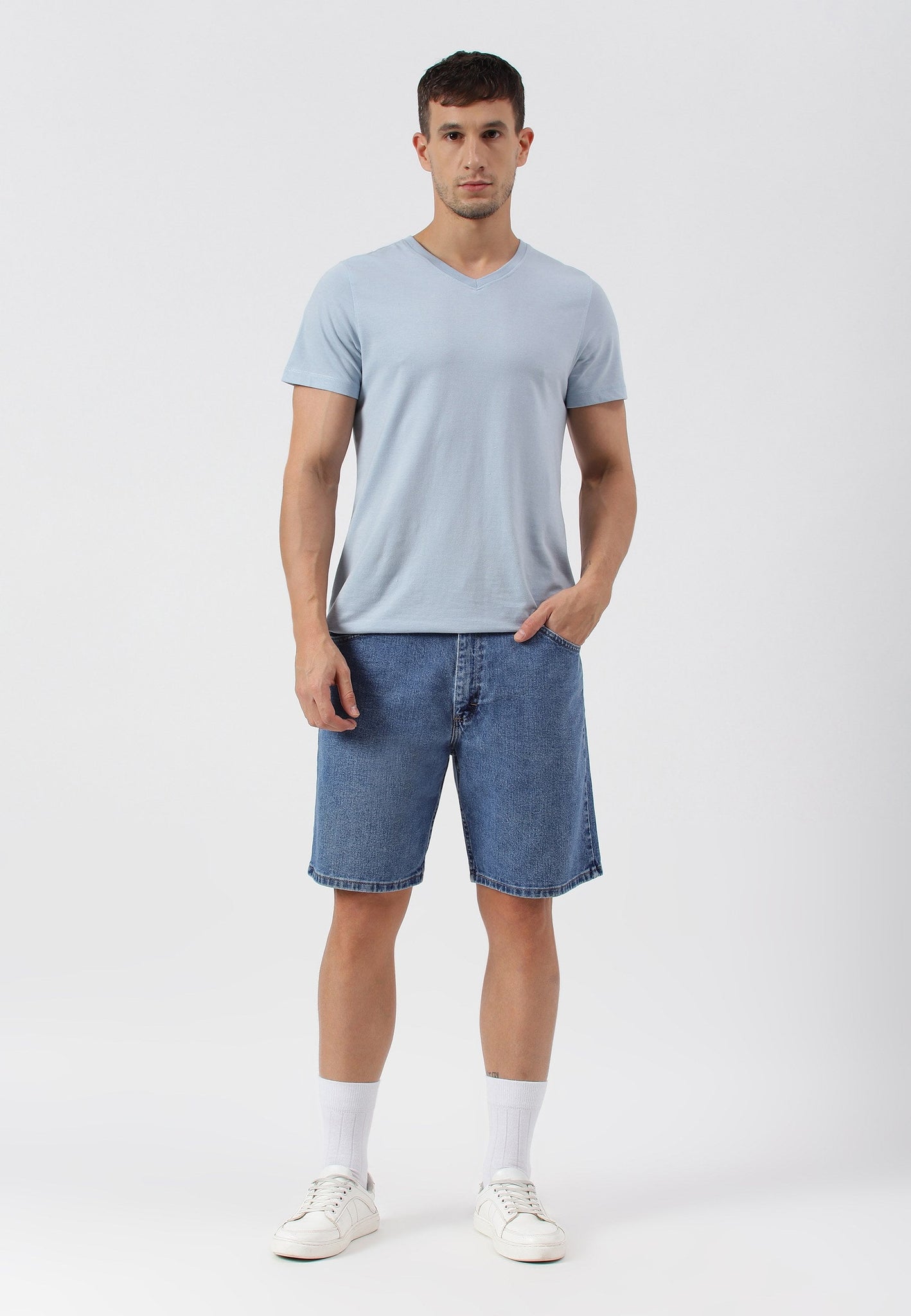 Mid Indigo High Rise Baggy Denim Shorts