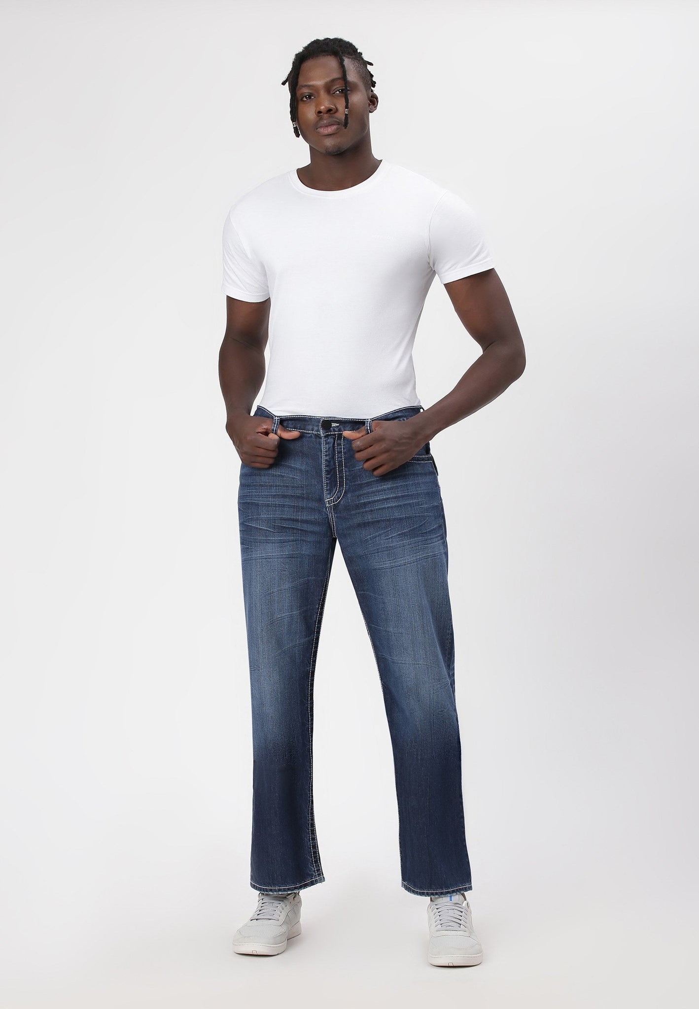 Dark Indigo Mid Rise Straight Jeans