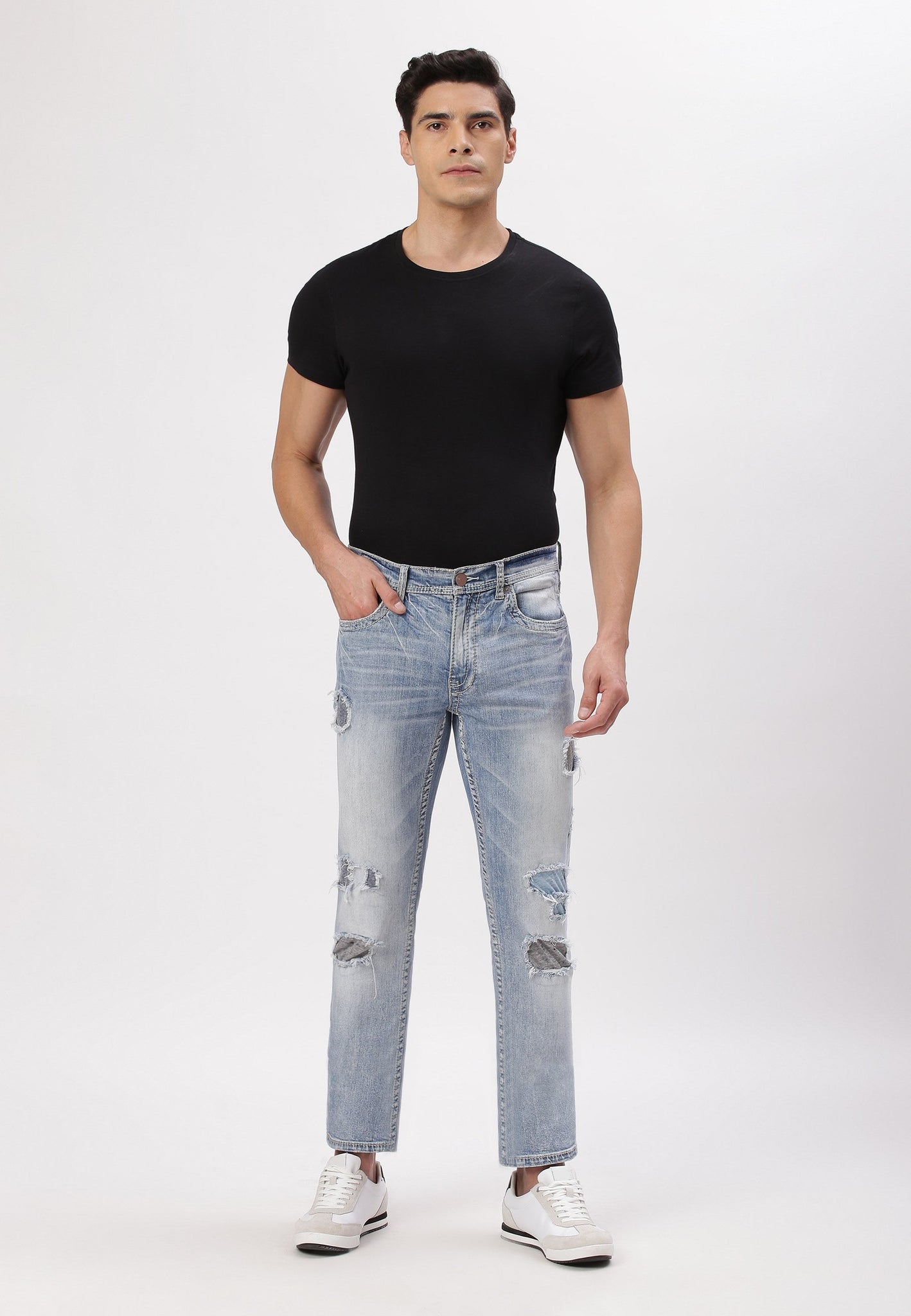 Light Indigo Mid Rise Straight Jeans