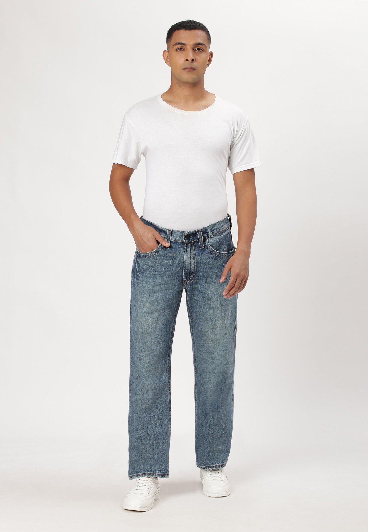 Dark Indigo Mid Rise Straight Jeans