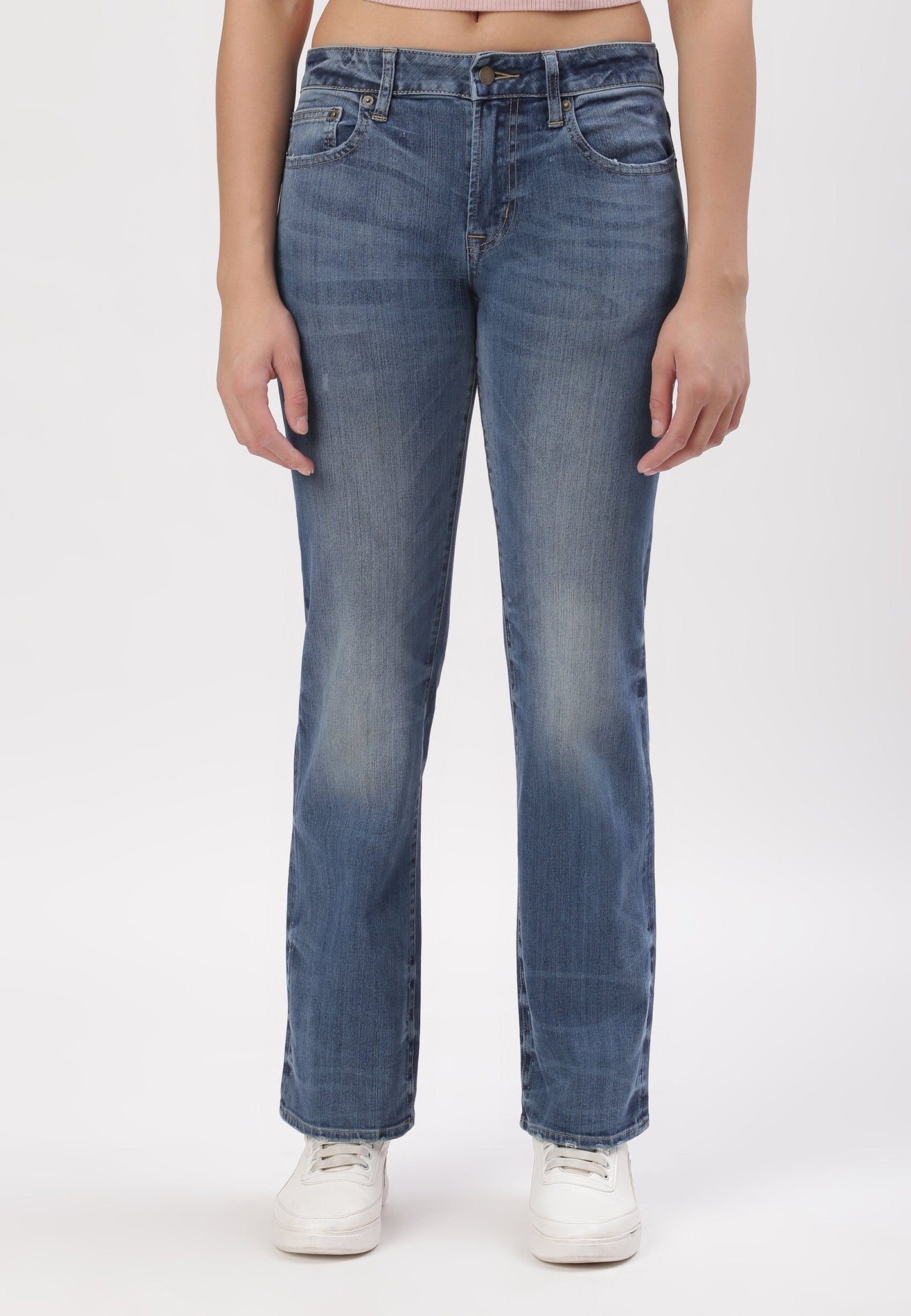 Mid Indigo Mid Rise Straight Jeans