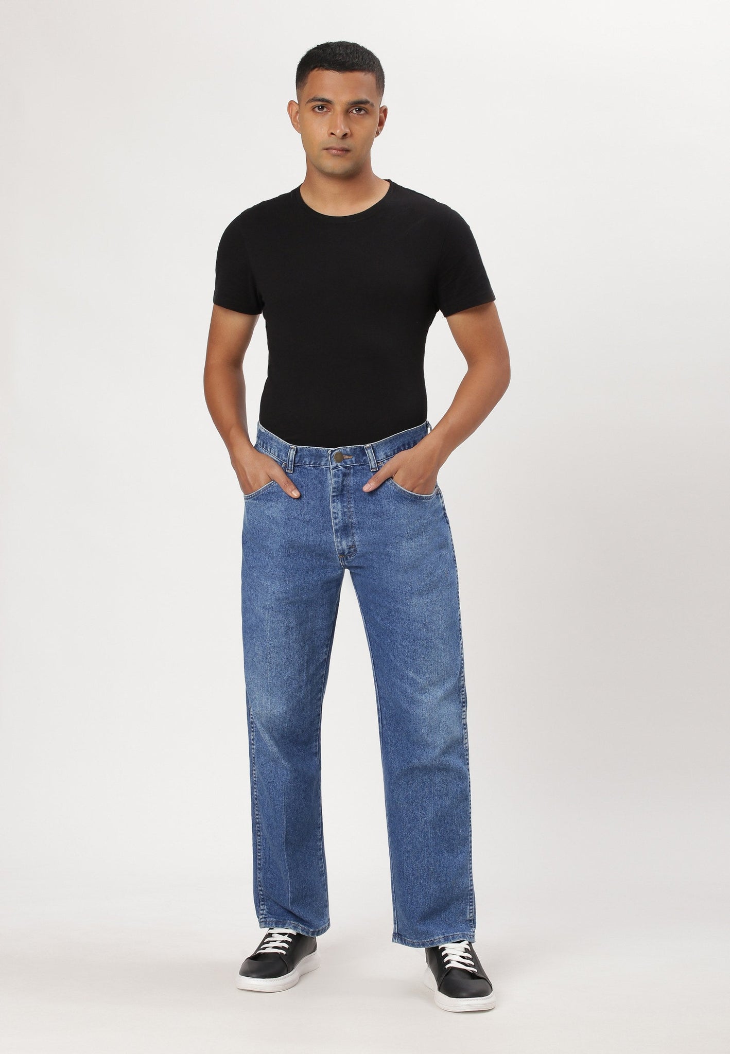 Mid Indigo Mid Rise Straight Jeans