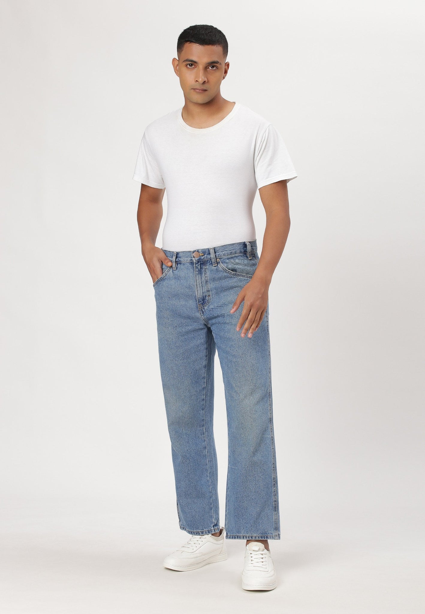 Light Indigo Mid Rise Straight Jeans