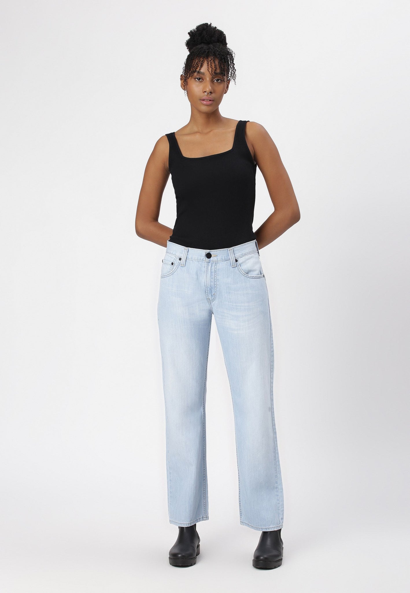 Light Indigo High Rise Straight Jeans