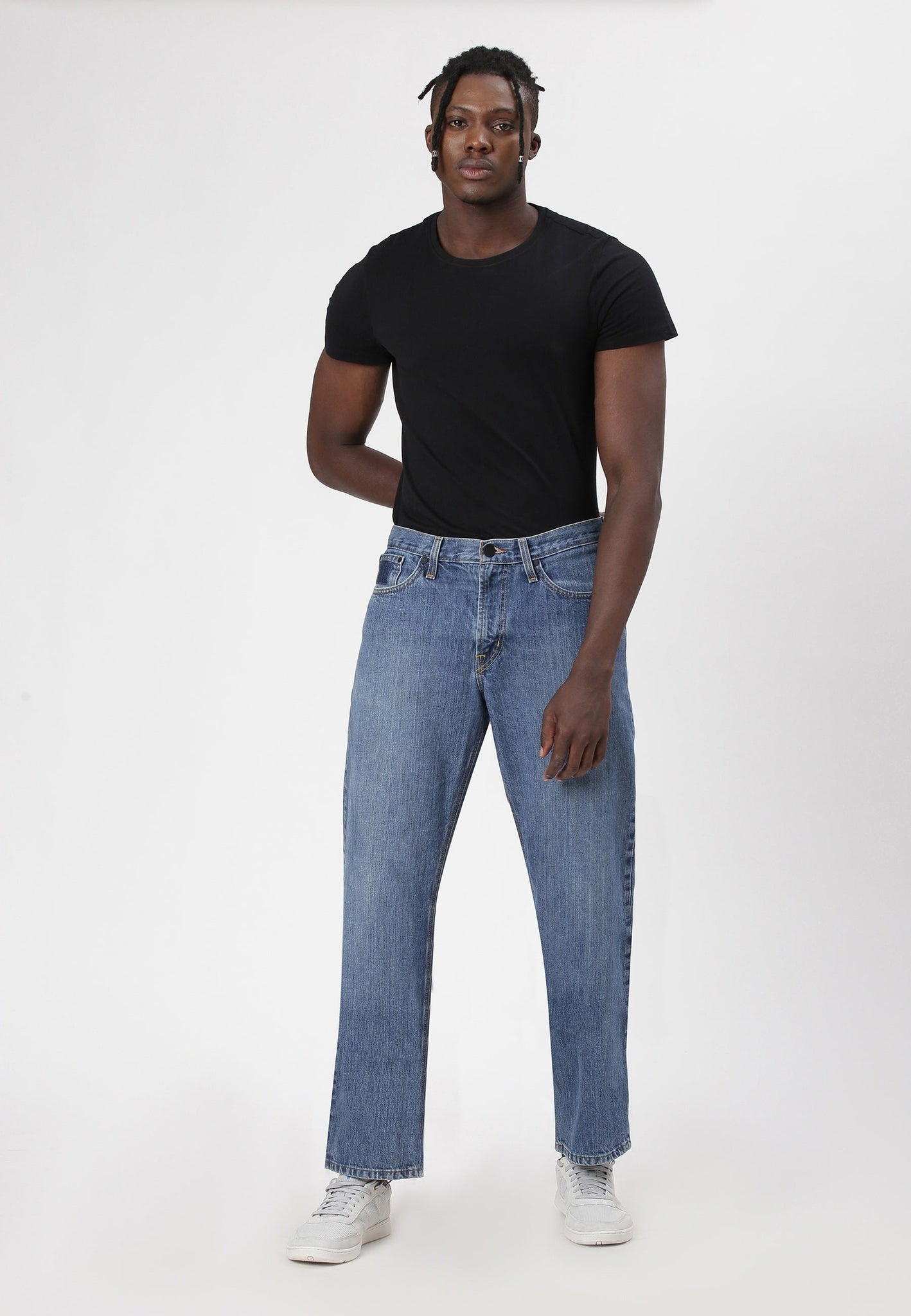 Dark Indigo Mid Rise Straight Jeans