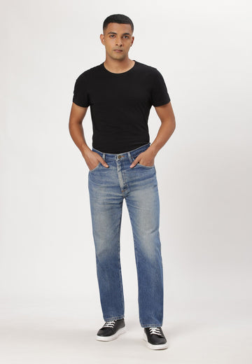 Mid Indigo Mid Rise Straight Jeans