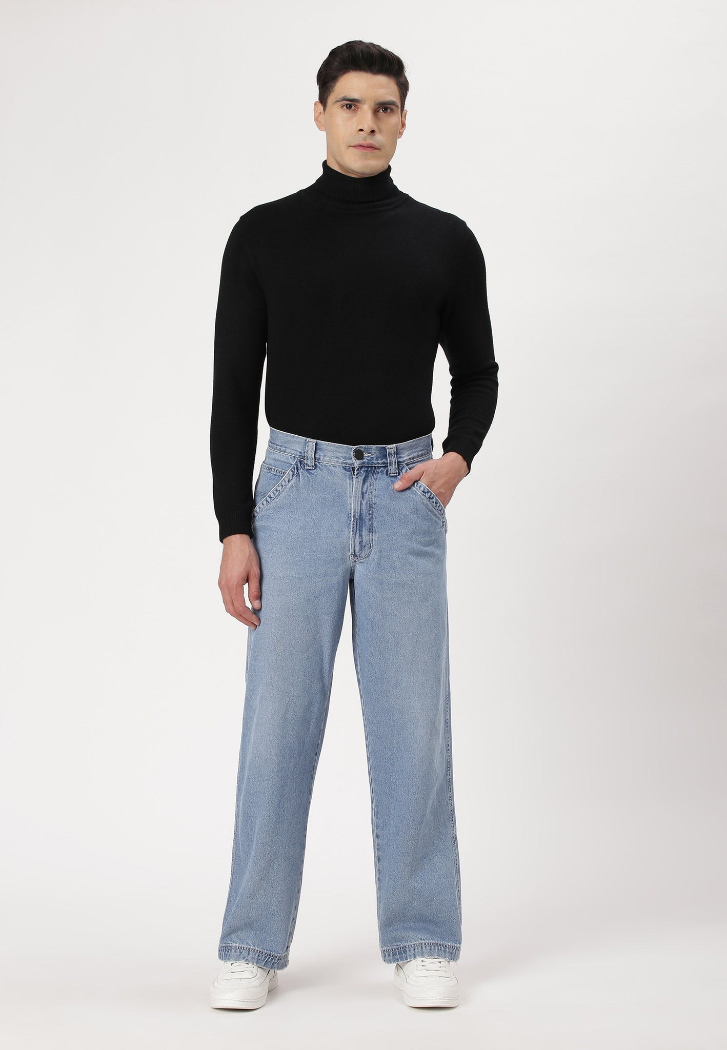 Light Indigo High Rise Straight Jeans