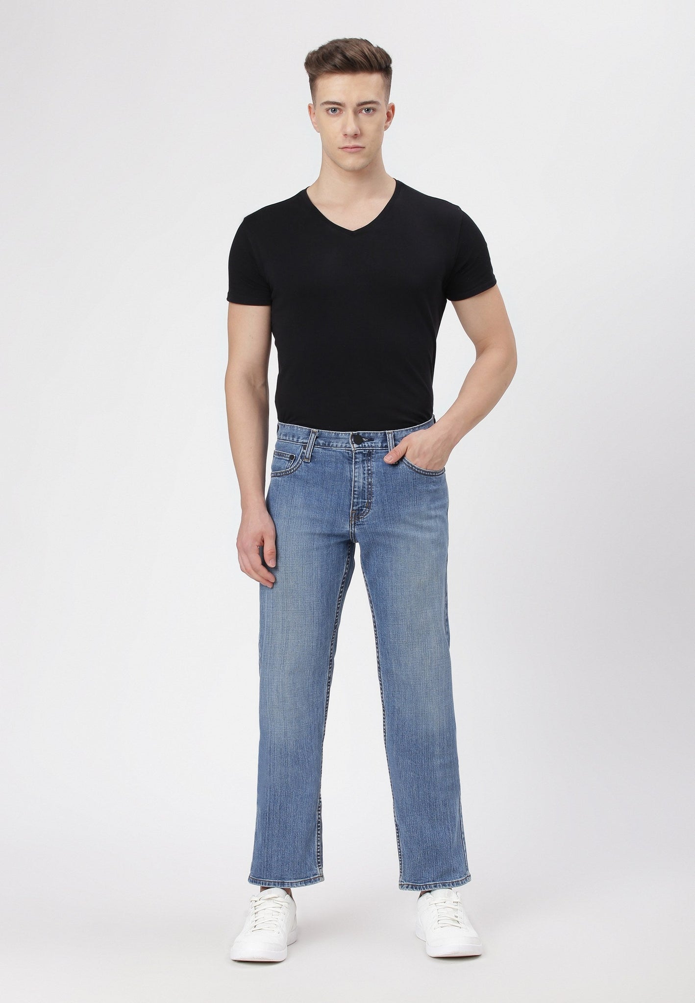 Mid Indigo Mid Rise Straight Jeans