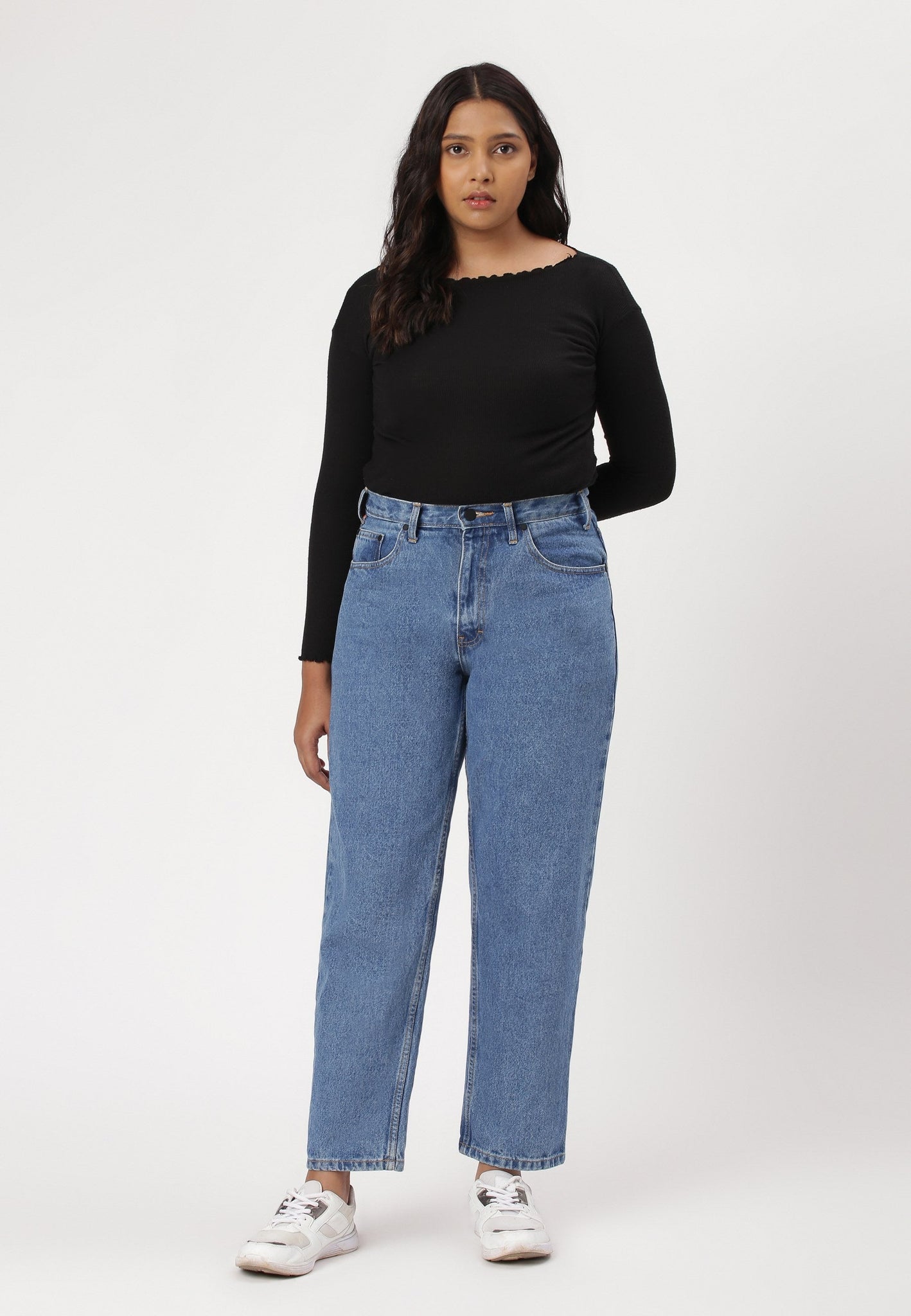 Mid Indigo High Rise Straight Jeans