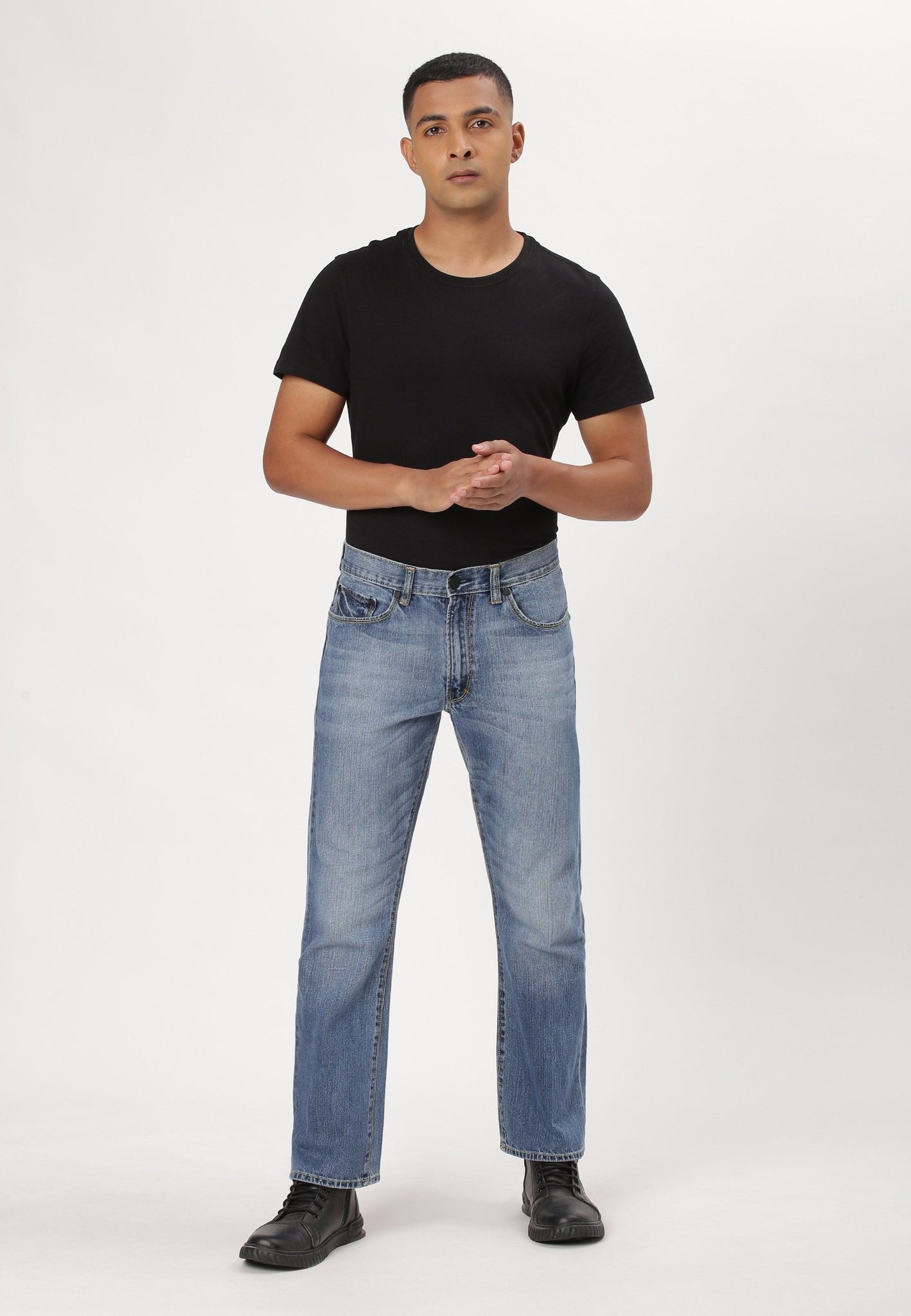 Mid Indigo Mid Rise Bootcut Jeans