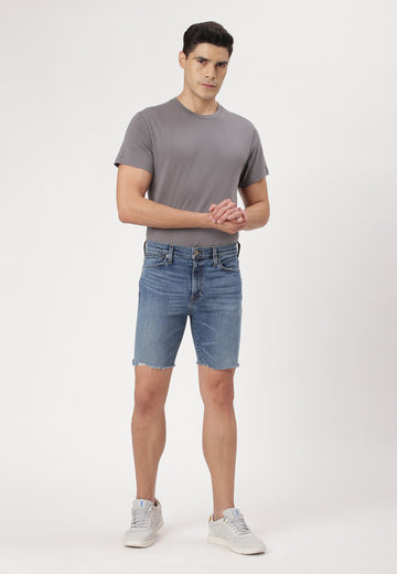 Mid Indigo Mid Rise Straight Denim Shorts