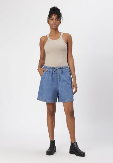 Mid Indigo High Rise Baggy Denim Shorts