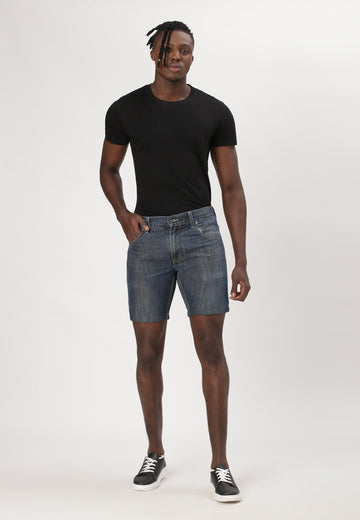 Dark Indigo Mid Rise Straight Denim Shorts