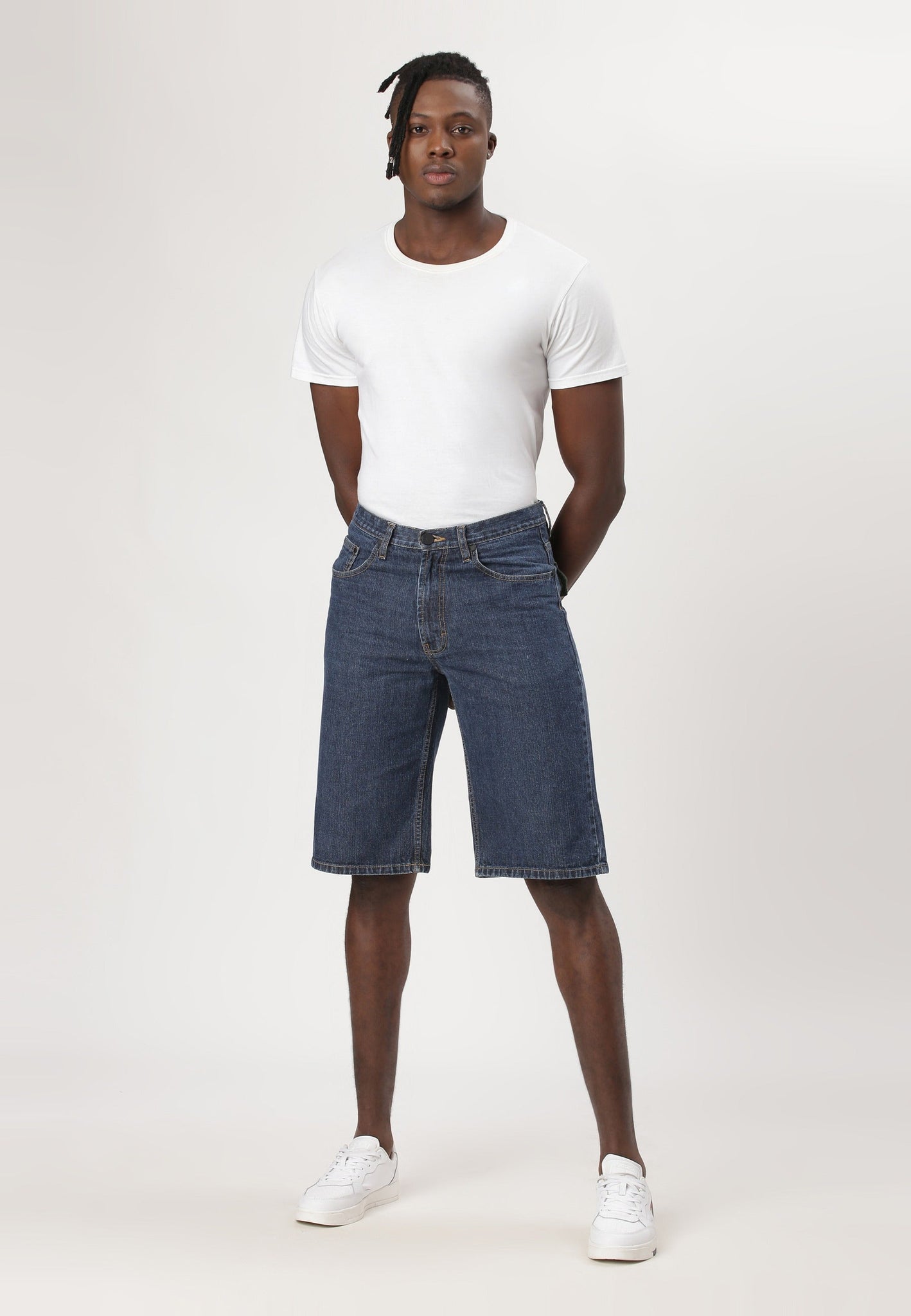 Dark Indigo Mid Rise Bermuda Denim Shorts