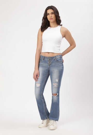 Mid Indigo Low Rise Bootcut Jeans