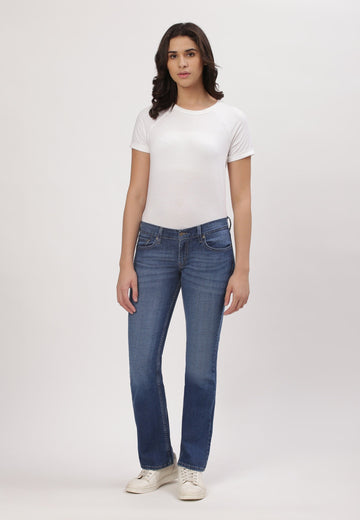 Mid Indigo Low Rise Bootcut Jeans