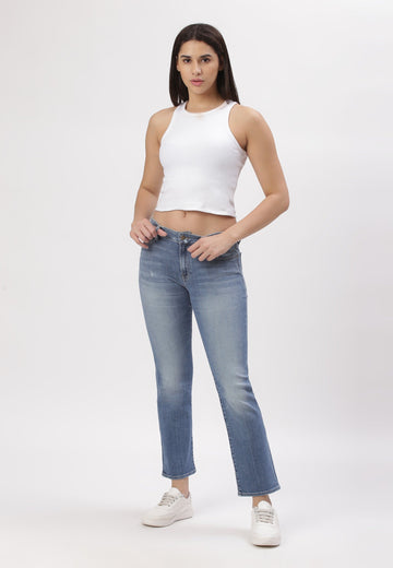 Light Indigo Mid Rise Straight Jeans