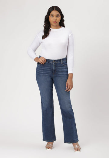 Mid Indigo High Rise Bootcut Jeans