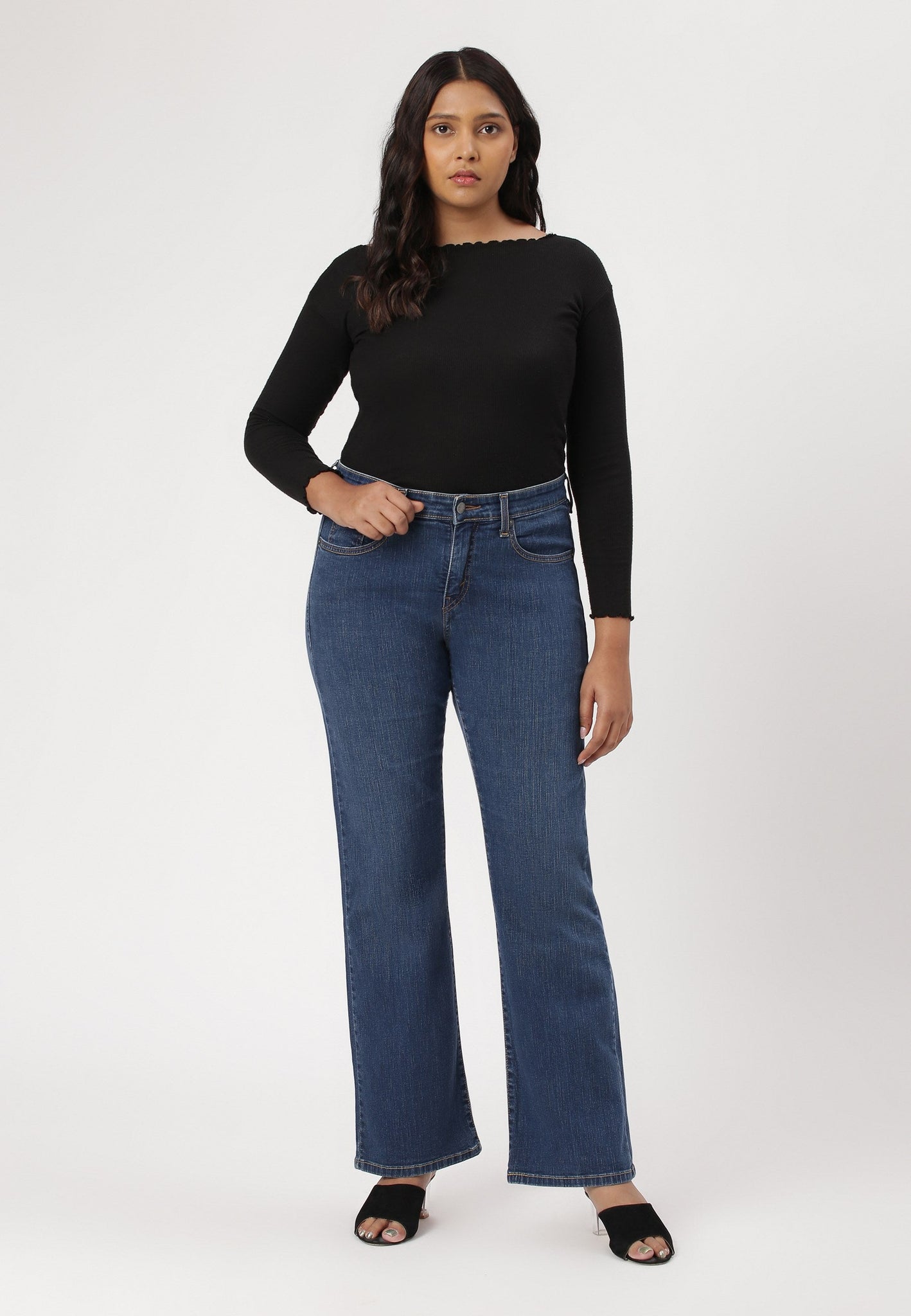 Dark Indigo High Rise Bootcut Jeans