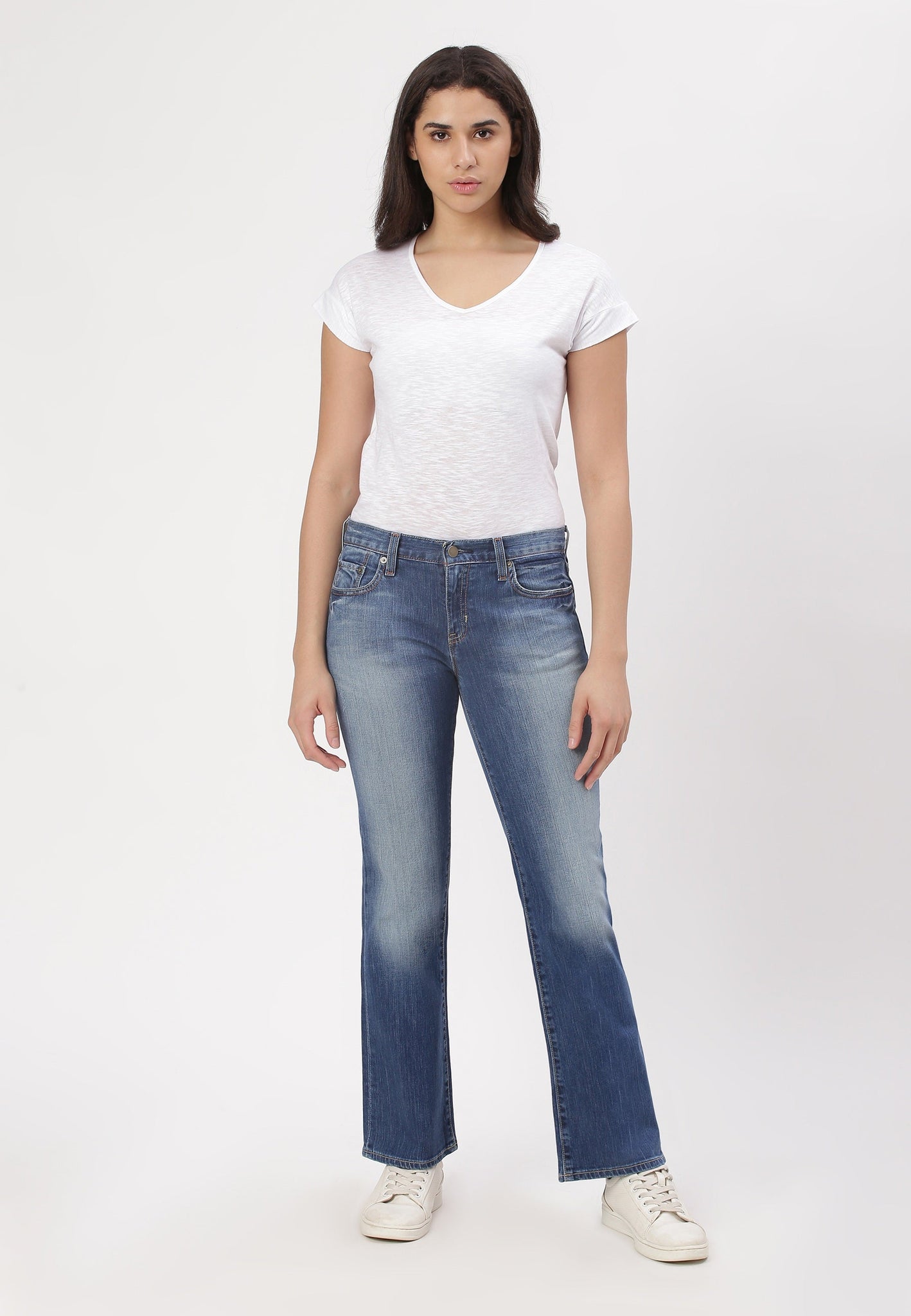 Mid Indigo Mid Rise Bootcut Jeans