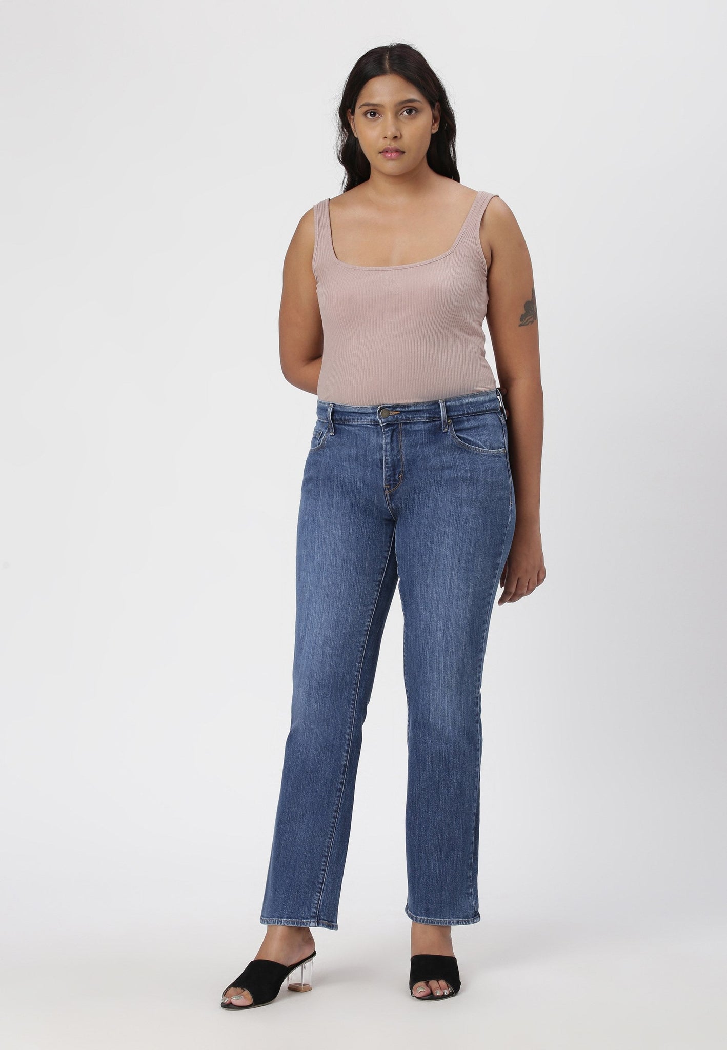 Mid Indigo Mid Rise Straight Jeans