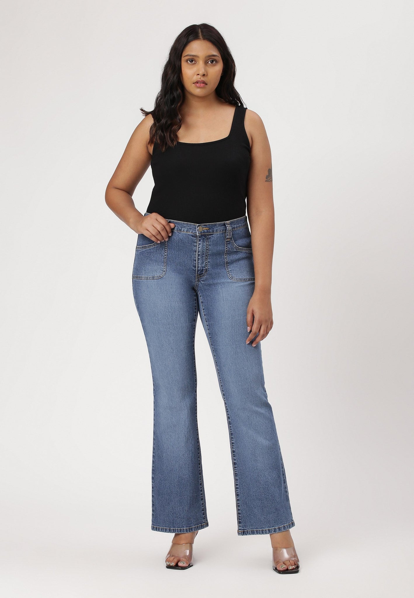 Mid Indigo Mid Rise Bootcut Jeans