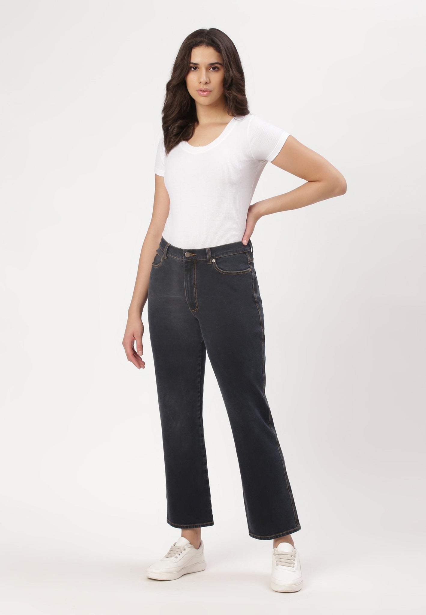 Black High Rise Straight Jeans