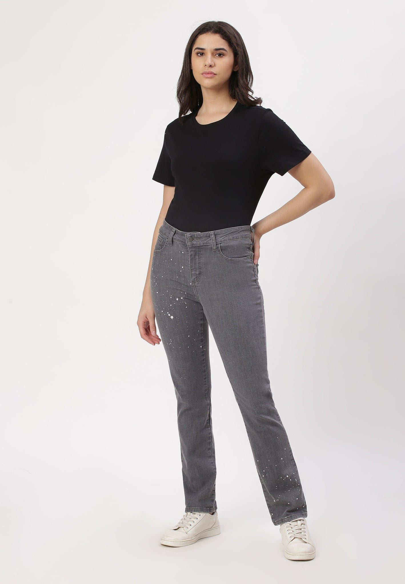 Grey High Rise Straight Jeans