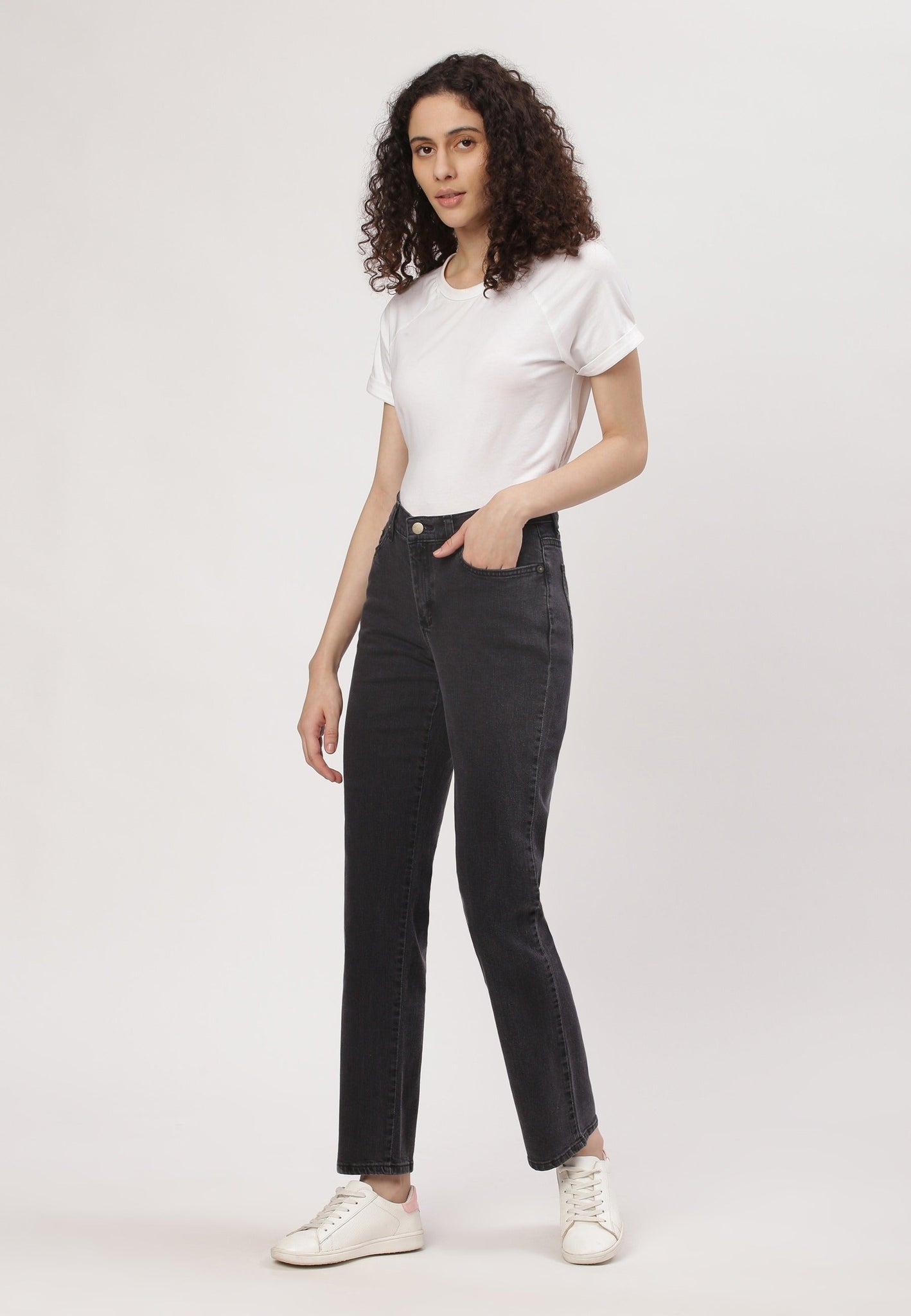 Black Mid Rise Straight Jeans