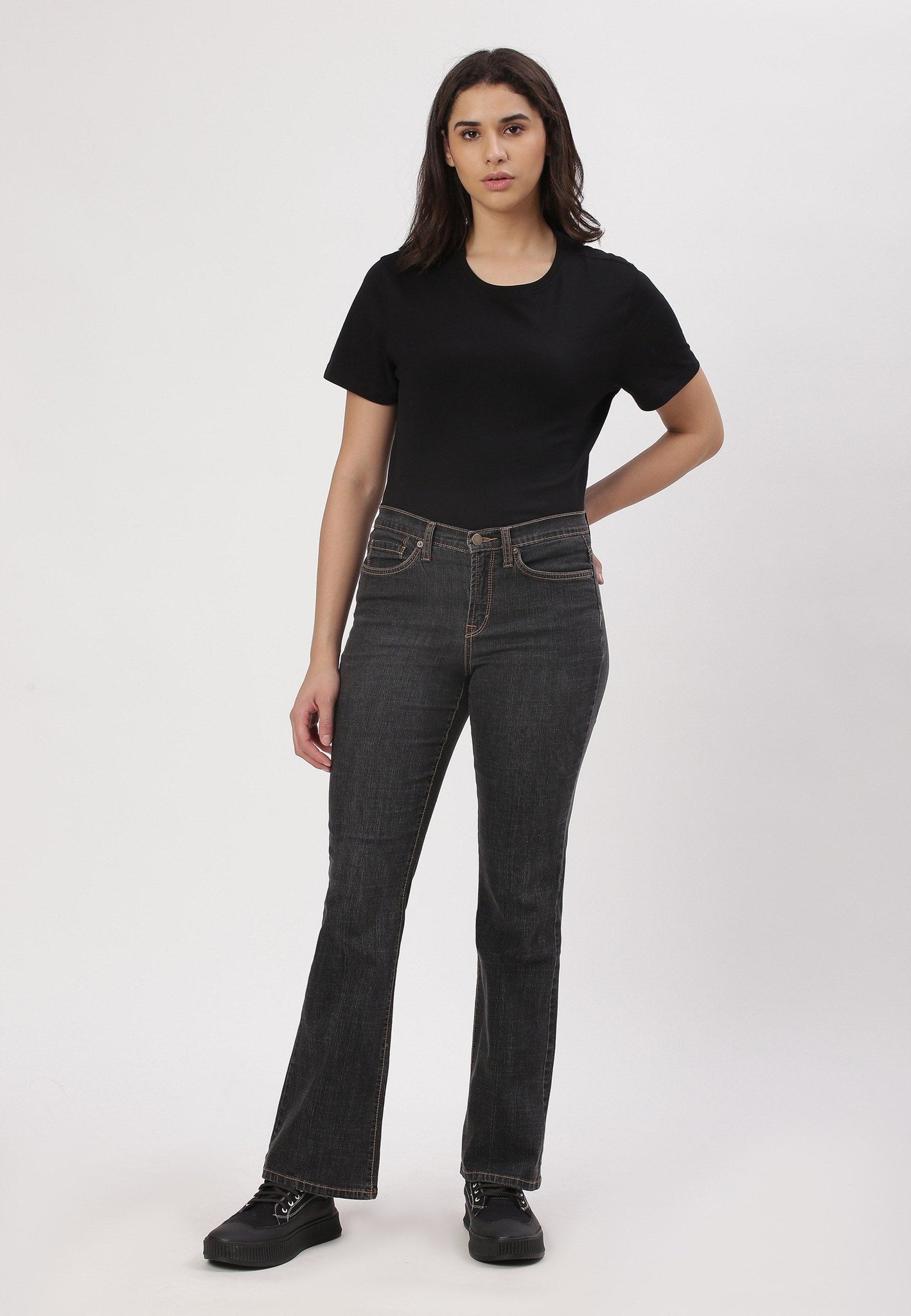 Black Mid Rise Bootcut Jeans