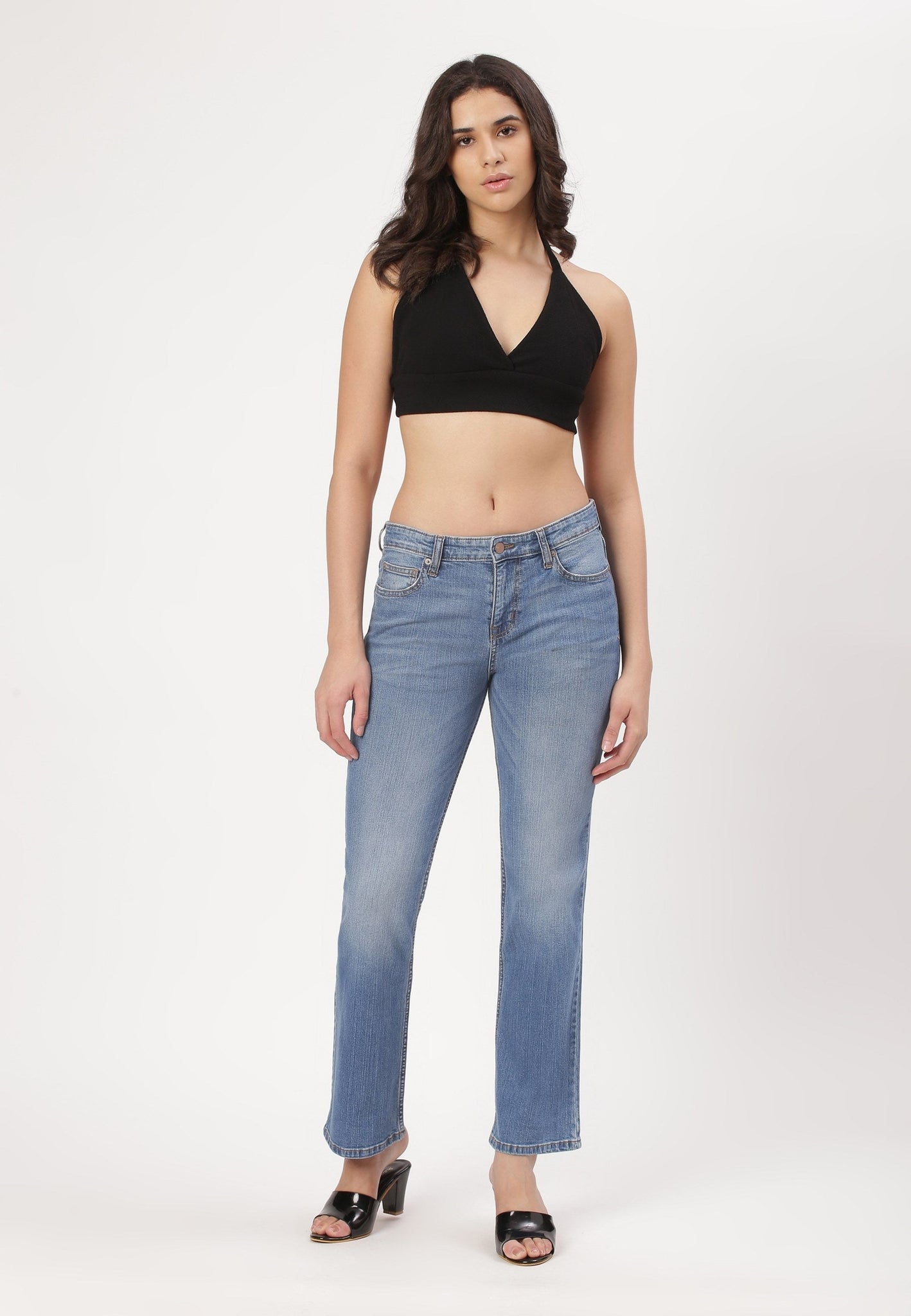 Light Indigo Mid Rise Straight Jeans