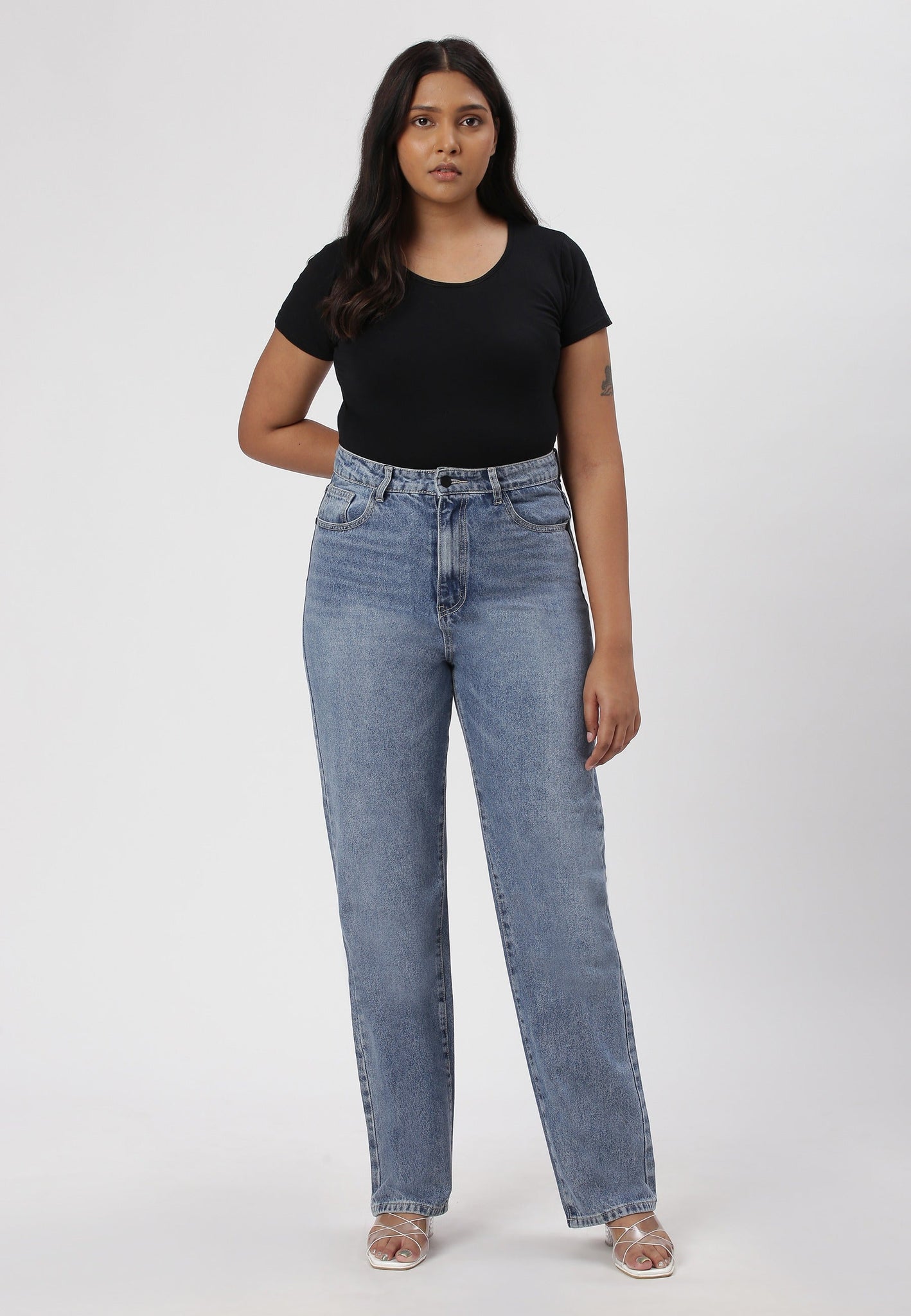 Light Indigo High Rise Straight Jeans