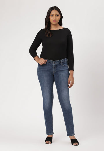 Dark Indigo Mid Rise Straight Jeans