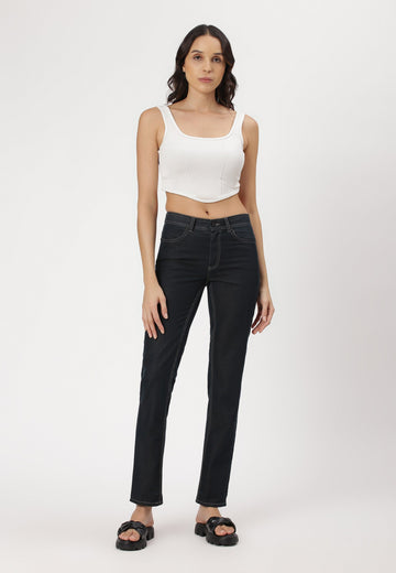 Dark Indigo Mid Rise Straight Jeans