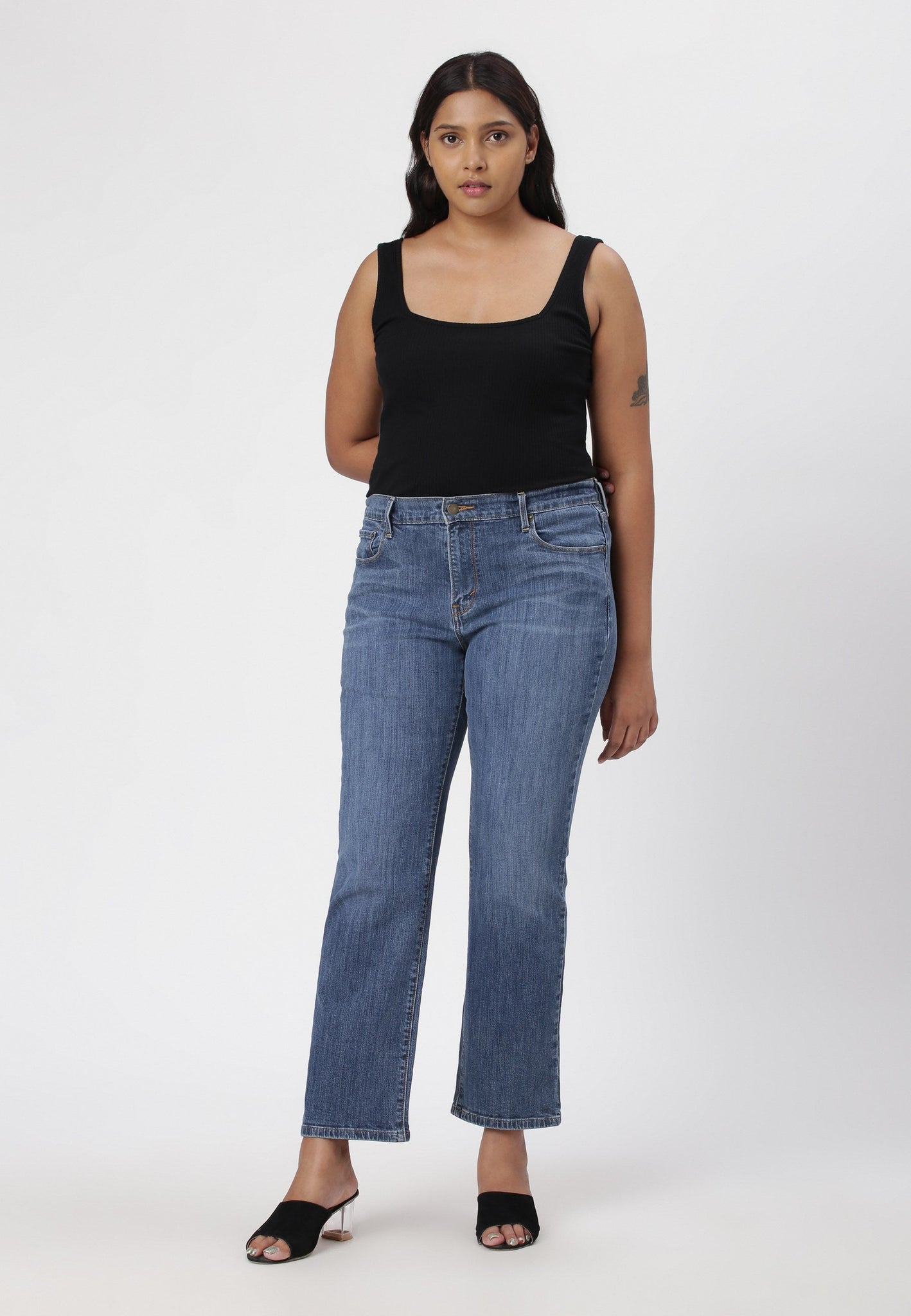 Mid Indigo High Rise Straight Jeans