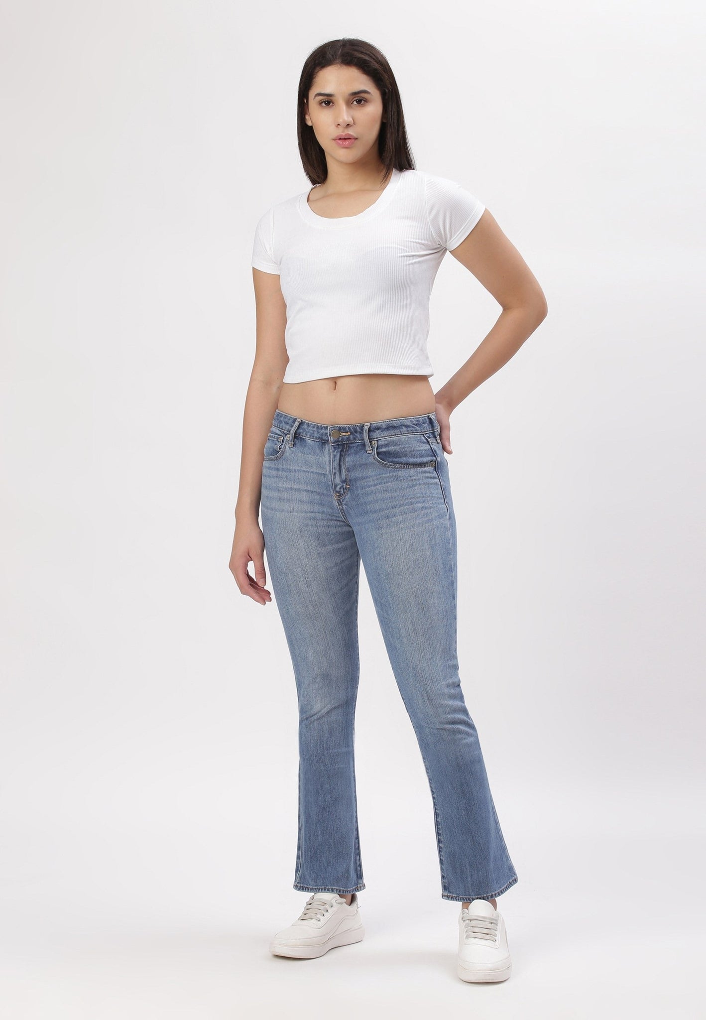 Mid Indigo Mid Rise Bootcut Jeans