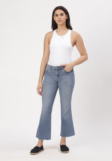 Mid Indigo Low Rise Bootcut Jeans