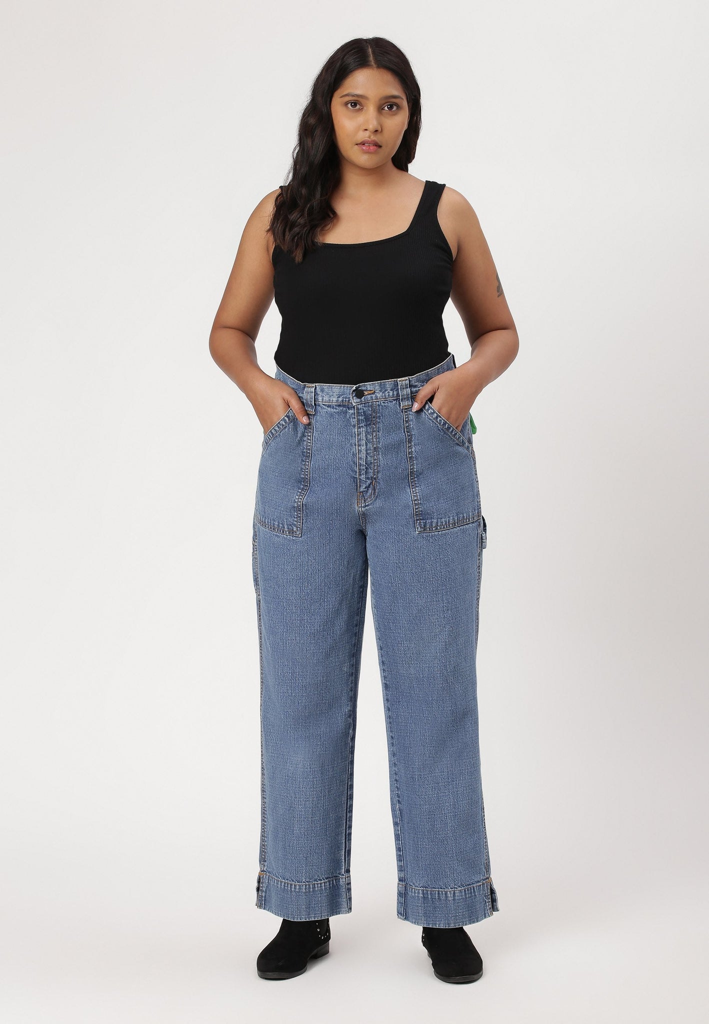 Mid Indigo High Rise Straight Jeans