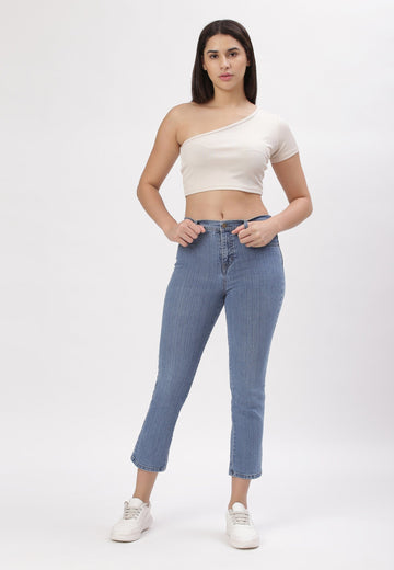 Mid Indigo High Rise Straight Jeans