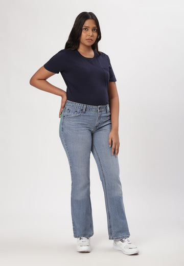 Mid Indigo High Rise Bootcut Jeans