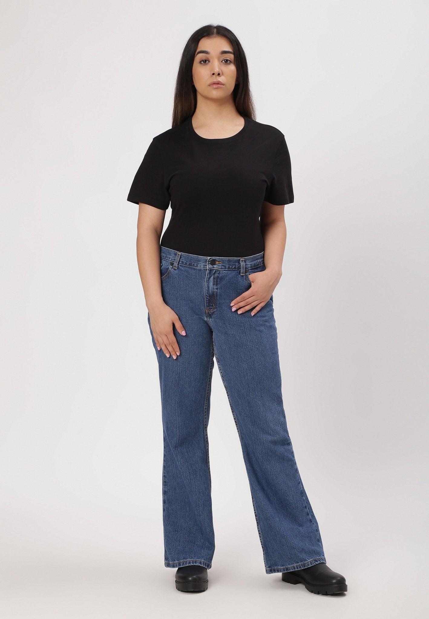 Mid Indigo Mid Rise Bootcut Jeans