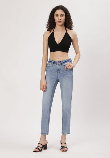 Light Indigo Mid Rise Straight Jeans