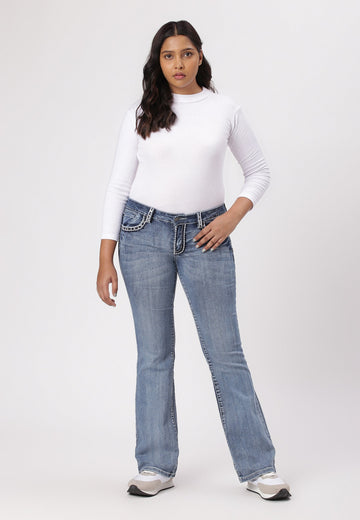 Mid Indigo Mid Rise Bootcut Jeans