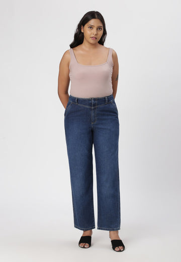 Dark Indigo High Rise Straight Jeans