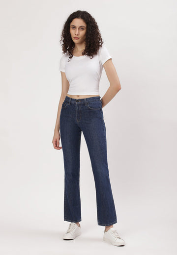 Dark Indigo Mid Rise Straight Jeans