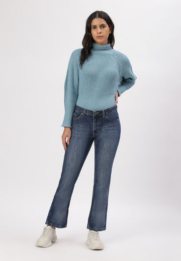 Dark Indigo Mid Rise Straight Jeans